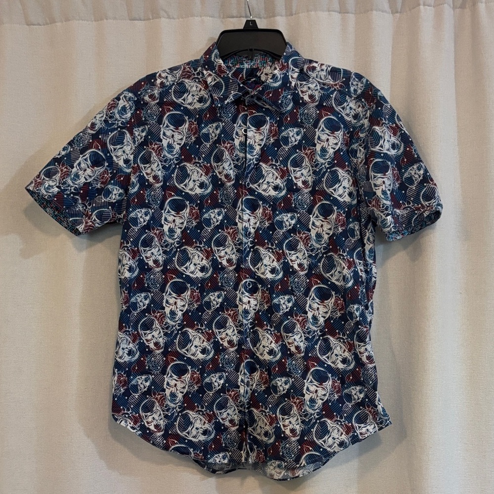 Men's Blue Skull Print Shirt
